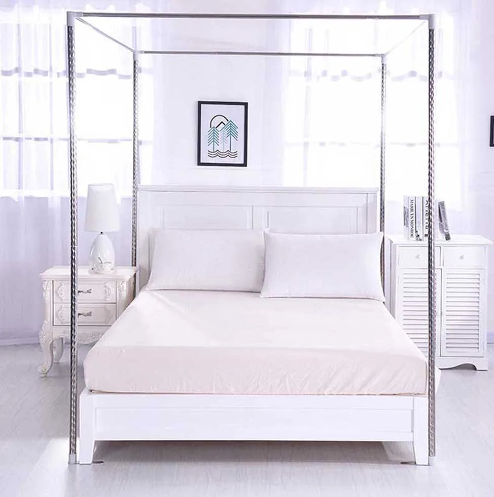 Canopy Bed Frame, Metal Stainless Steel Four Corner Bed Mosquito Net Frame Bracket Fit for Queen Size Bed, Firmly Fixed to Floor