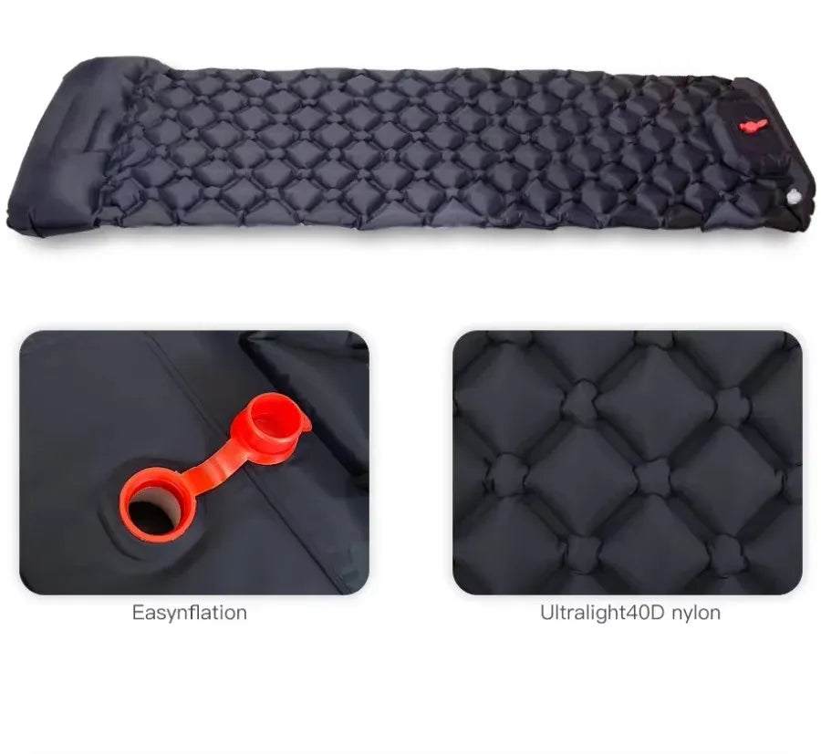 Outdoor Sleeping Pad Camping Inflatable Mattress with Pillows Travel Mat Folding Bed Ultralight Air Cushion Hiking Trekking