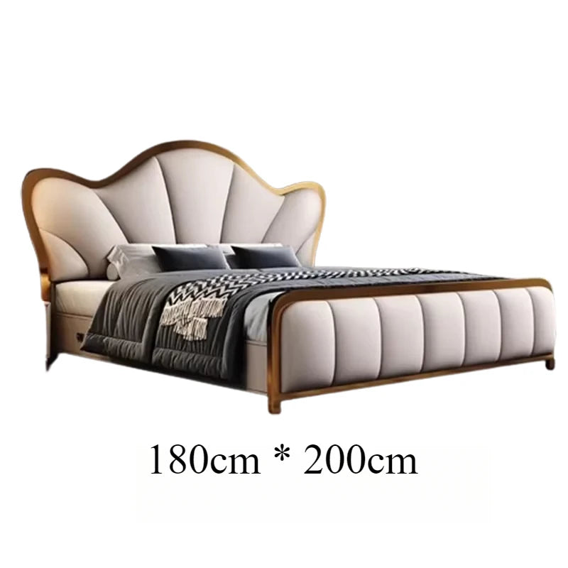 Nordic Luxury Double Bed Modern Wood High End Headboard Frame Double Bed Wedding Confortable Leather Cama De Casal Furnitures