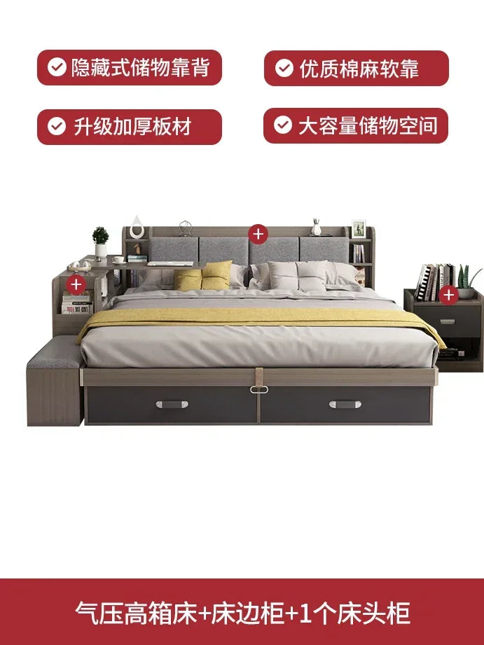 Nordic Modern Double Bed Simple Storage Small Apartment Box Bed Tatami Board Cama Bedroom Set Furniture Queen