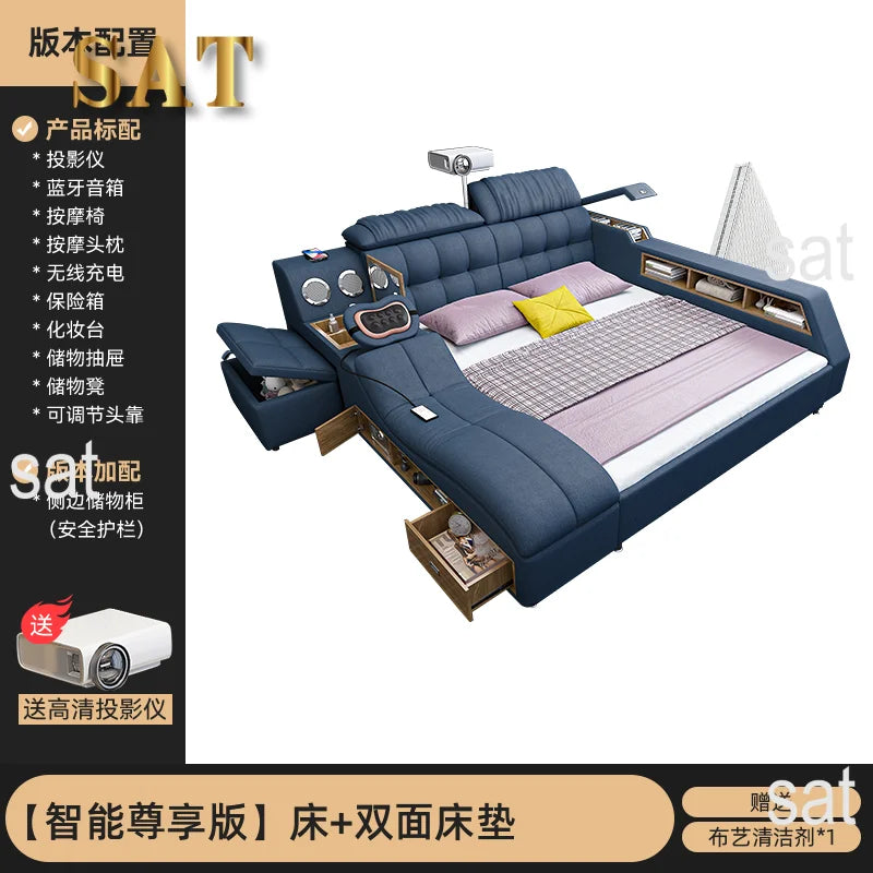 Luxury Modern Double Bed Frame Drawers Multifunctional Smart Bed Queen Size Letto Matrimoniale Bedroom Set Furniture