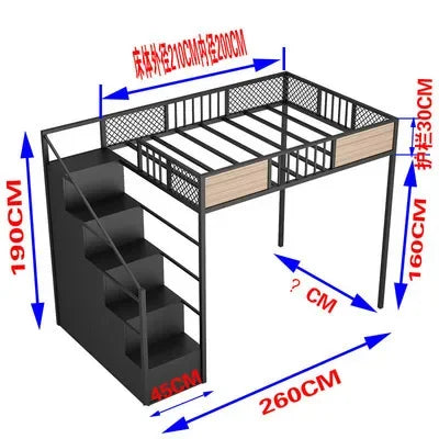 Metal Bed Frame Adult Loft Bed School Home Hotel Hostel Use Bunk Bed New Design Single Queen King Dorm Adults Student 1 Piece