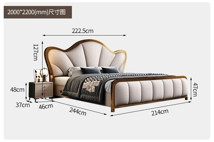 Nordic Luxury Double Bed Modern Wood High End Headboard Frame Double Bed Wedding Confortable Leather Cama De Casal Furnitures