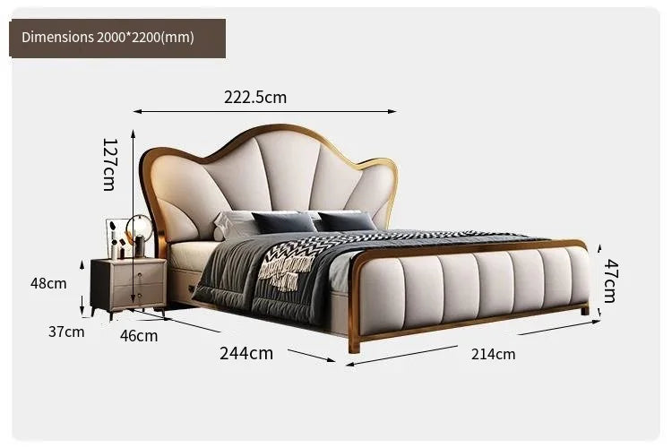 Nordic Luxury Double Bed Modern Wood High End Headboard Frame Double Bed Wedding Confortable Leather Cama De Casal Furnitures