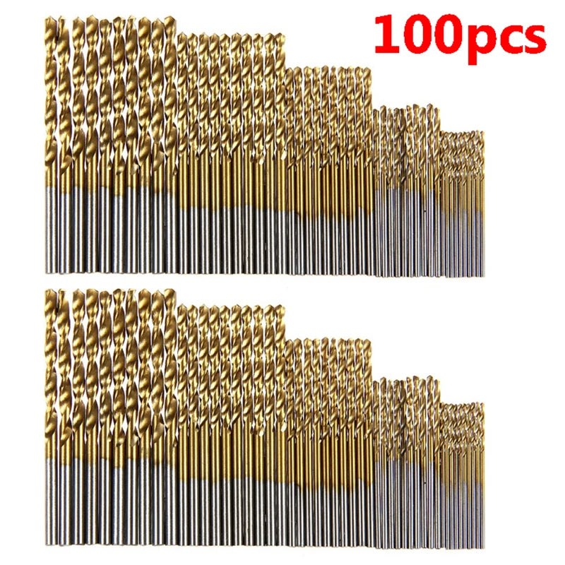 100/50Pcs Titanium Coated Drill Bits HSS High Speed Steel Drill Bits Set Tool High Quality Power Tools 1/1.5/2/2.5/3mm