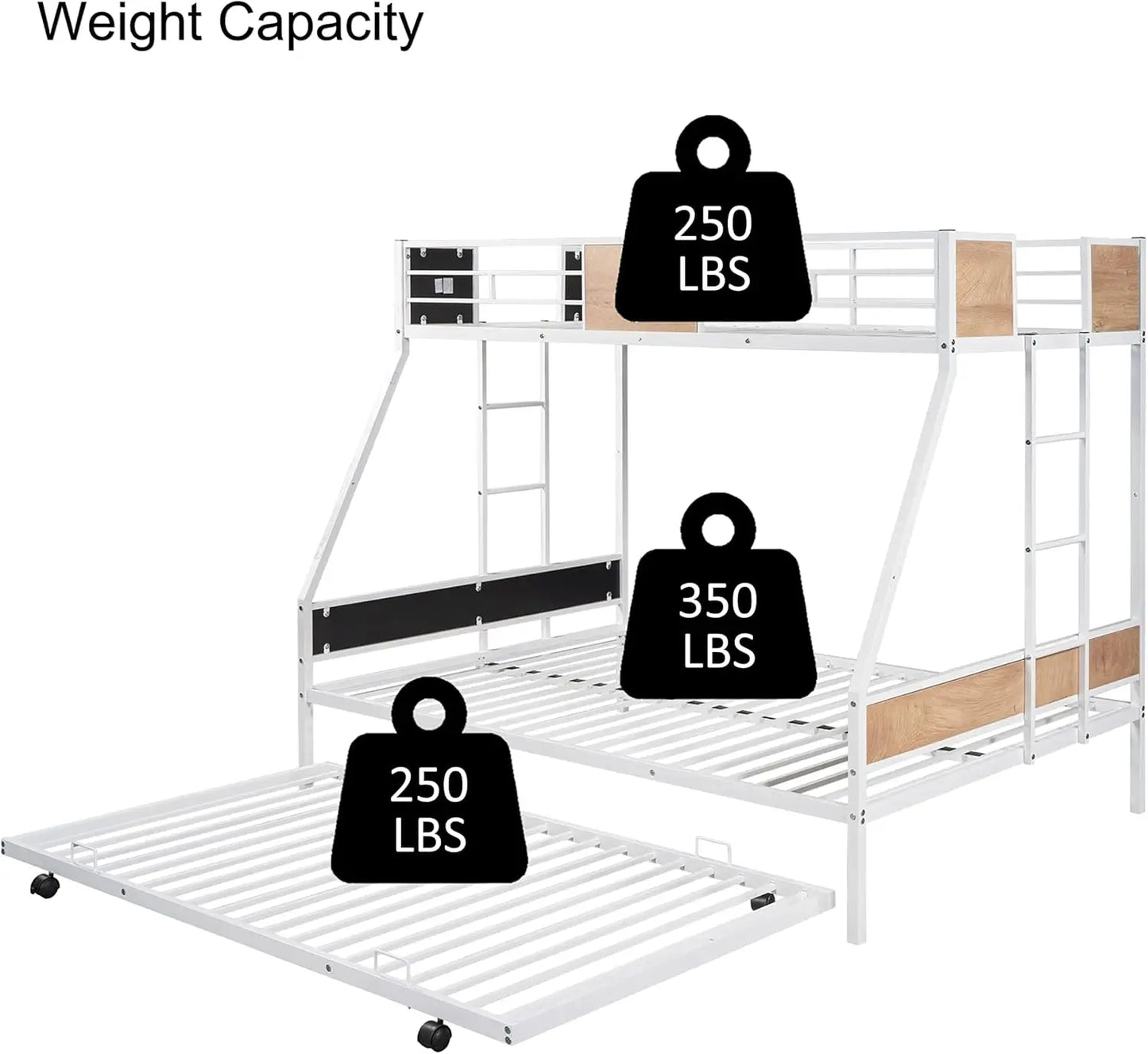 Over Full Bunk Beds with Trundle,Heavy Duty Metal Bed Frame with Safety Rail Side Ladders for Dormitory Bedroom Boys Girls Adult