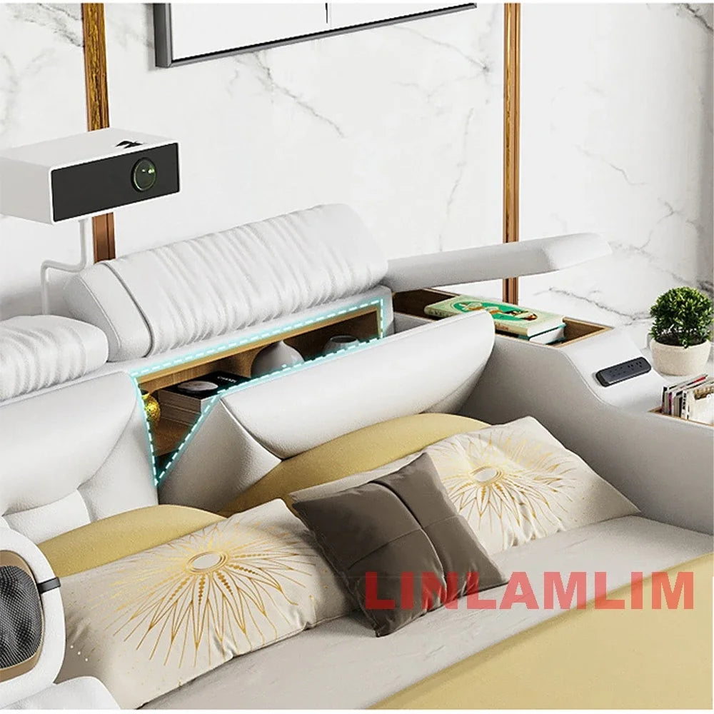 Linlamlim Modern MULTIFUNCTIONAL Tech SMART BED 2 People | FUTURISTIC FURNITURE | Ultimate Massage Tatami Genuine Leather Beds